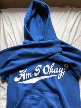 Am I Okay? Blue Graphic Hoodie